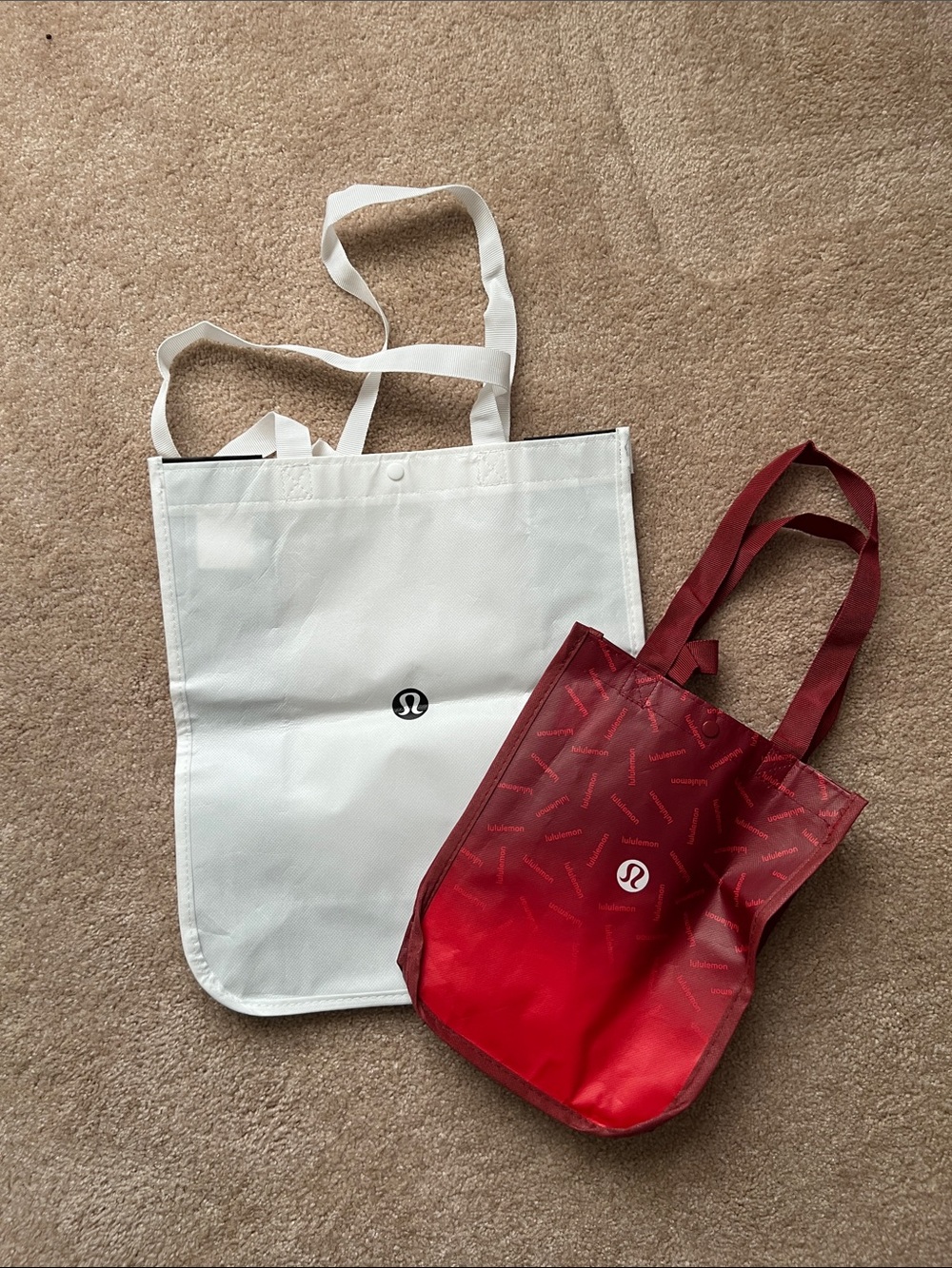 lululemon athletica White and Red Tote Bags